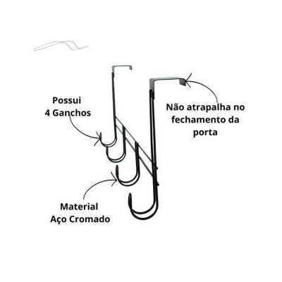 Cabide de porta 4 gancho Preto